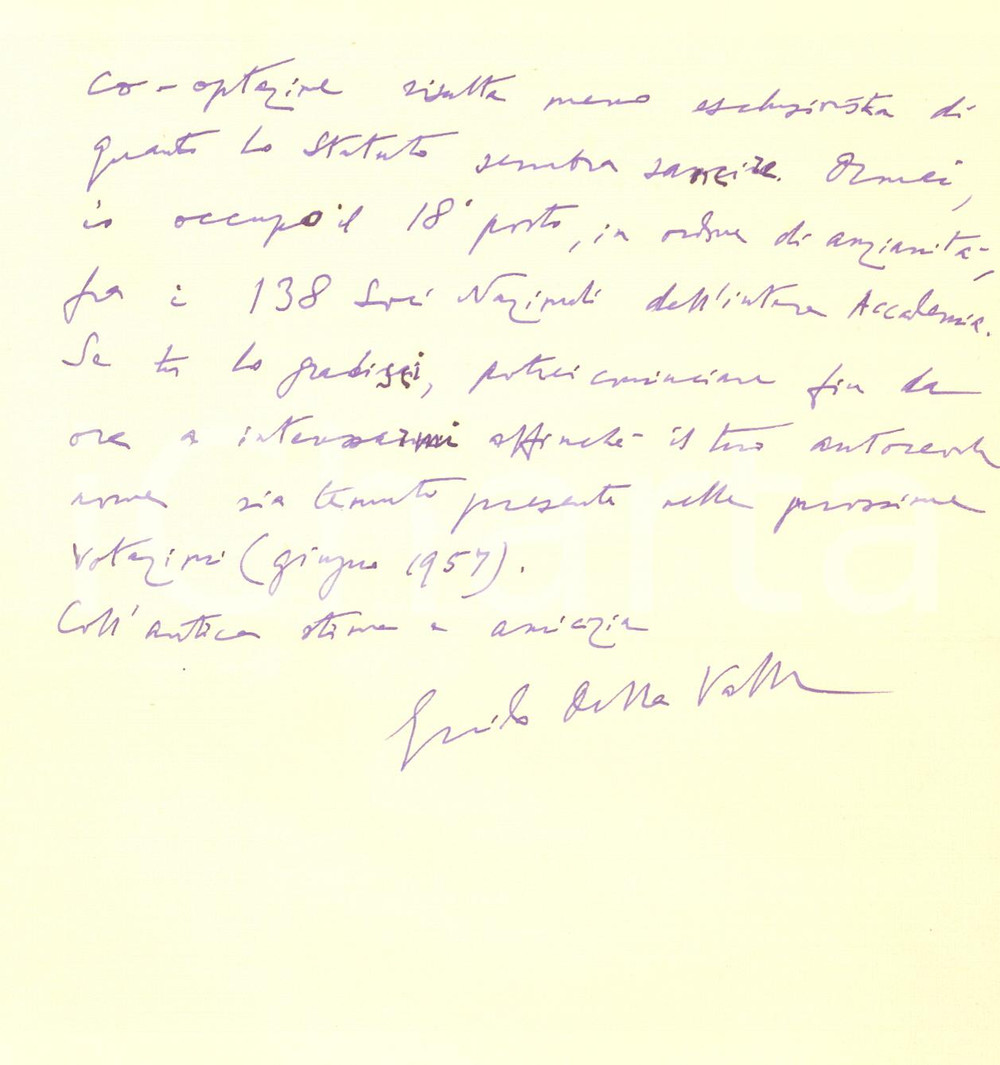 Autografo originale 1956 NAPOLI Lettera Guido DELLA VALLE sull Accademia dei Lincei  Autografo 1