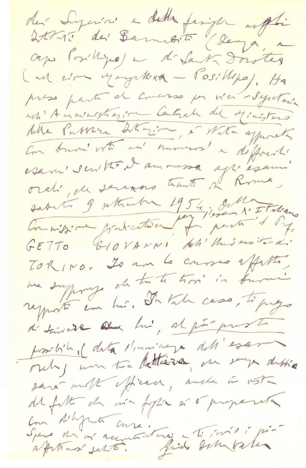 1954 Università di NAPOLI Lettera Guido DELLA VALLE a un collega - Autografo
