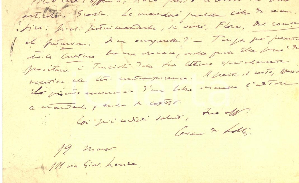 Autografo originale 1922 ROMA  LA CULTURA Cartolina Cesare DE LOLLIS per bozze articolo  Autografo 1