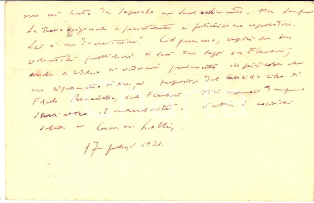 Autografo originale 1921 ROMA Cartolina Cesare DE LOLLIS per pubblicazione su rivista  Autografo 1