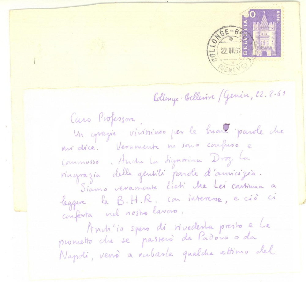 Autografo originale 1961 COLLONGEBELLERIVE Biglietto Alain DUFOUR per ringraziamento  Autografo 1