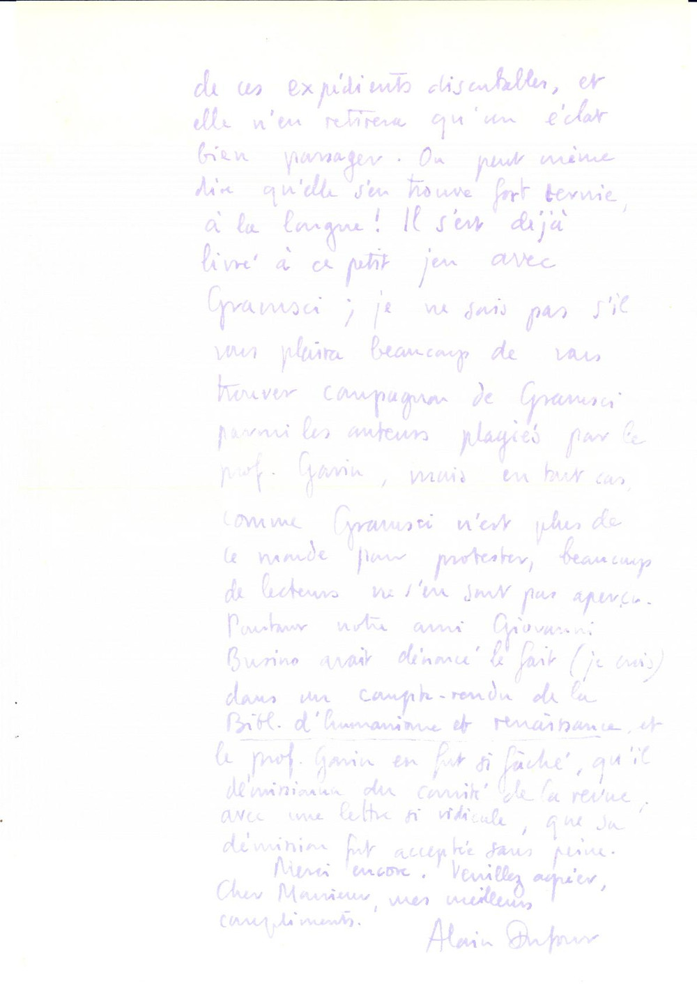 Autografo originale 1962 COLLONGEBELLERIVE Alain DUFOUR ringrazia per un articolo  Autografo 1