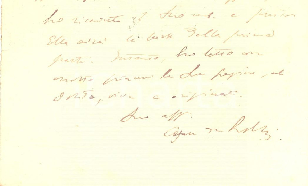 Autografo originale 1921 ROMA RIVISTA DI CULTURA Cesare DE LOLLIS promette bozze libro  Autografo 1