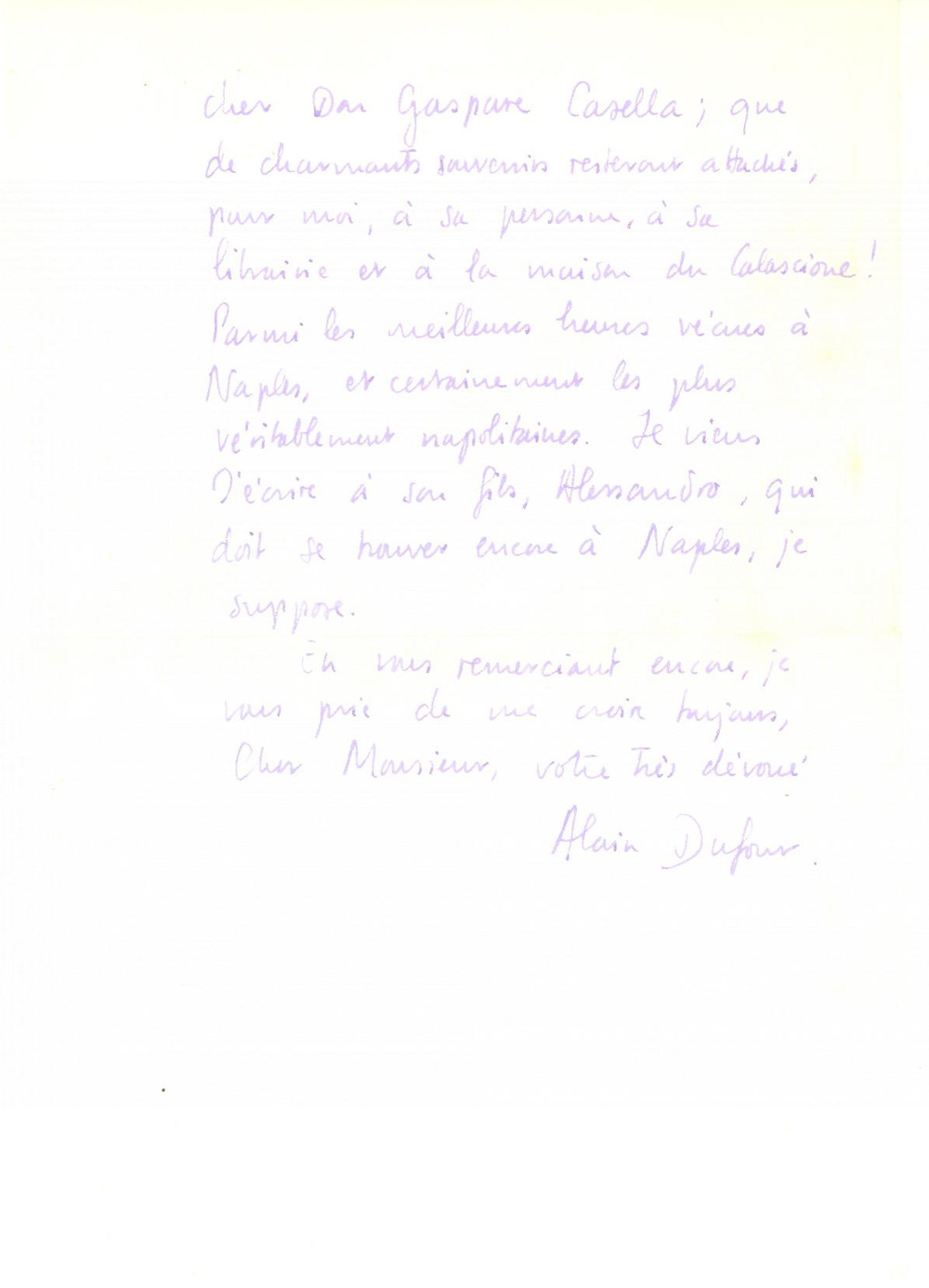 Autografo originale 1962 COLLONGEBELLERIVE Alain DUFOUR commenta un articolo ricevuto  Autografo 1