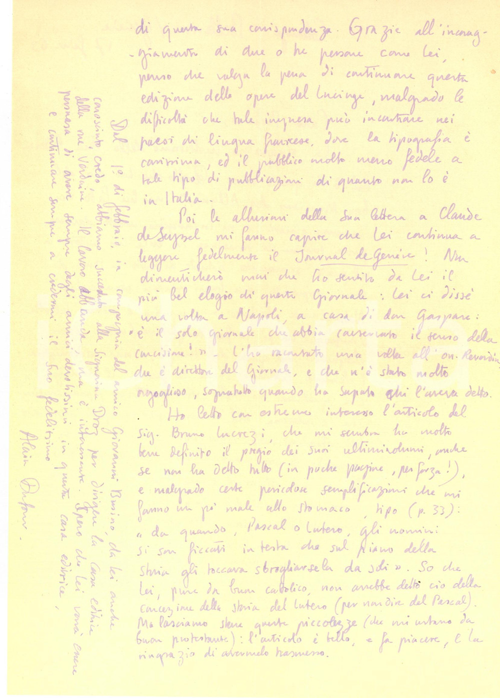 Autografo originale 1963 COLLONGEBELLERIVE Alain DUFOUR al lavoro su RenÃ© de Lucinge  Autografo 1