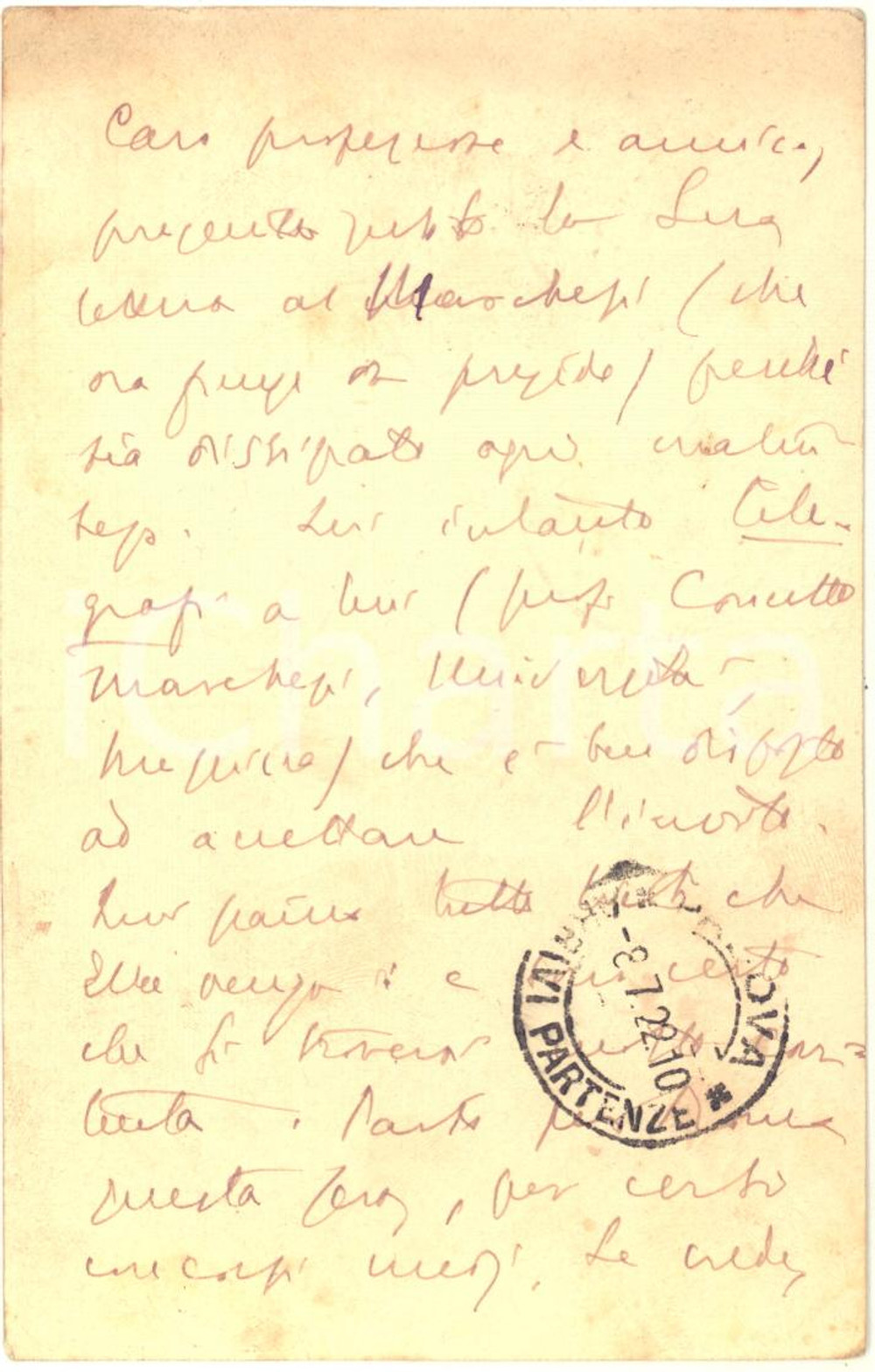 1922 MESSINA Cartolina Eugenio DONADONI per invito a Concetto MARCHESI Autografo Cartolina postale interamente autografa del noto critico letterario Eugenio Donadoni, relativa a un invito per Concetto Marchesi. CONDIZIONI: FAIR (lievi piegature d'epoca e ingiallimento marginale)    originale e autentica 1