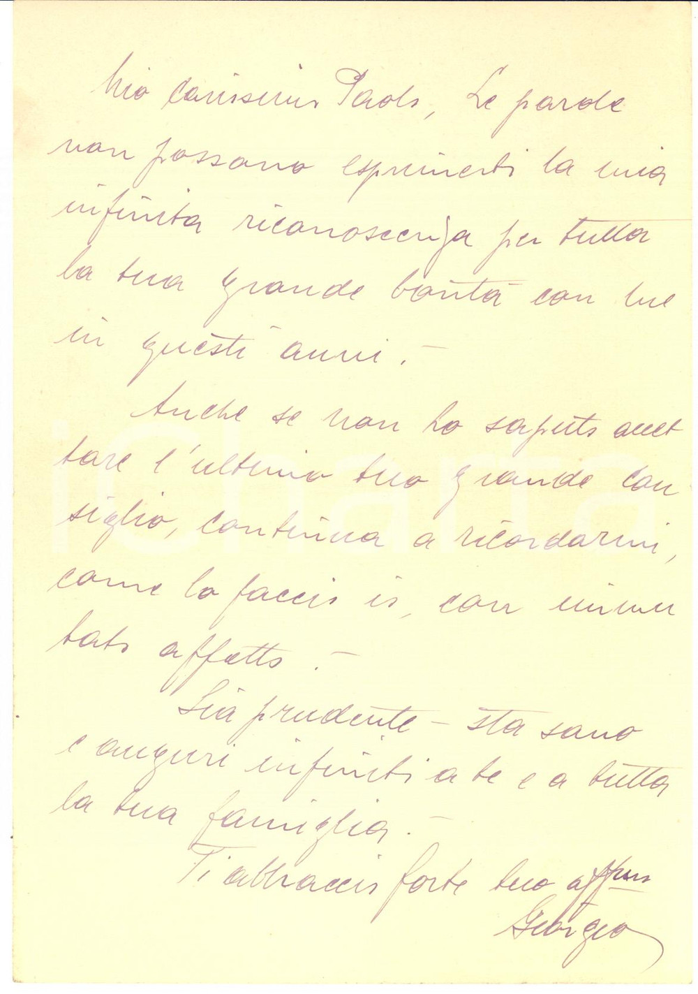 1940 ca s. l. Lettera Giorgio DIENA a un amico per ringraziamento - Autografo Lettera interamente autografa dell'industriale antifascista Giorgio Diena. CONDIZIONI: FAIR (piegatura centrale d'epoca)PAGINE: 1    originale e autentica 1