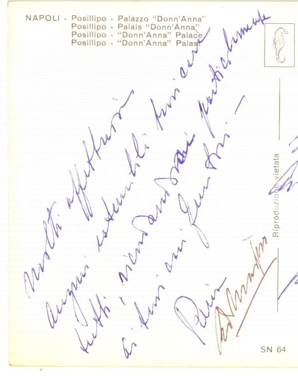 Autografo originale 1970 NAPOLI POSILLIPO Cartolina  Alfredo DE MARSICO  AUTOGRAFO FG VG 1