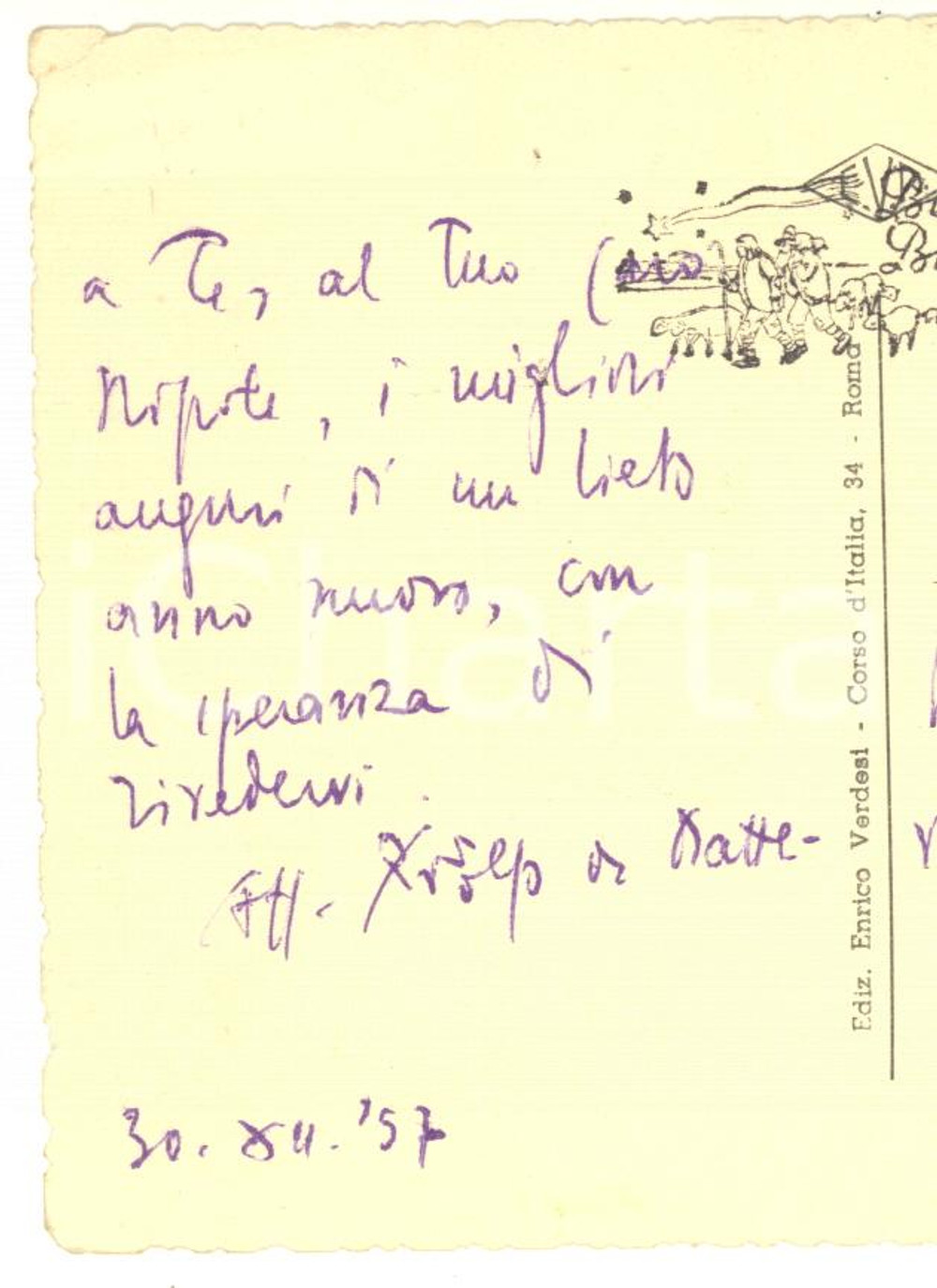 Autografo originale 1957 MONTECATINI TERME Cartolina Rodolfo DE MATTEI a un collega  Autografo 1