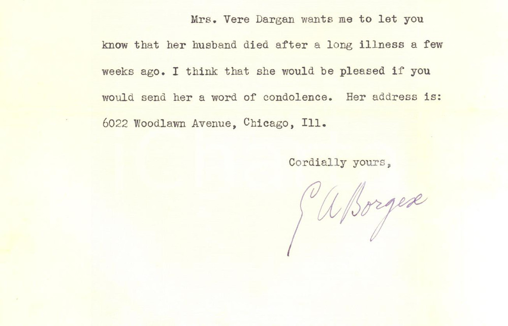 Autografo originale 1941 CHICAGO Lettera Giuseppe Antonio BORGESE per condoglianze  AUTOGRAFO 1
