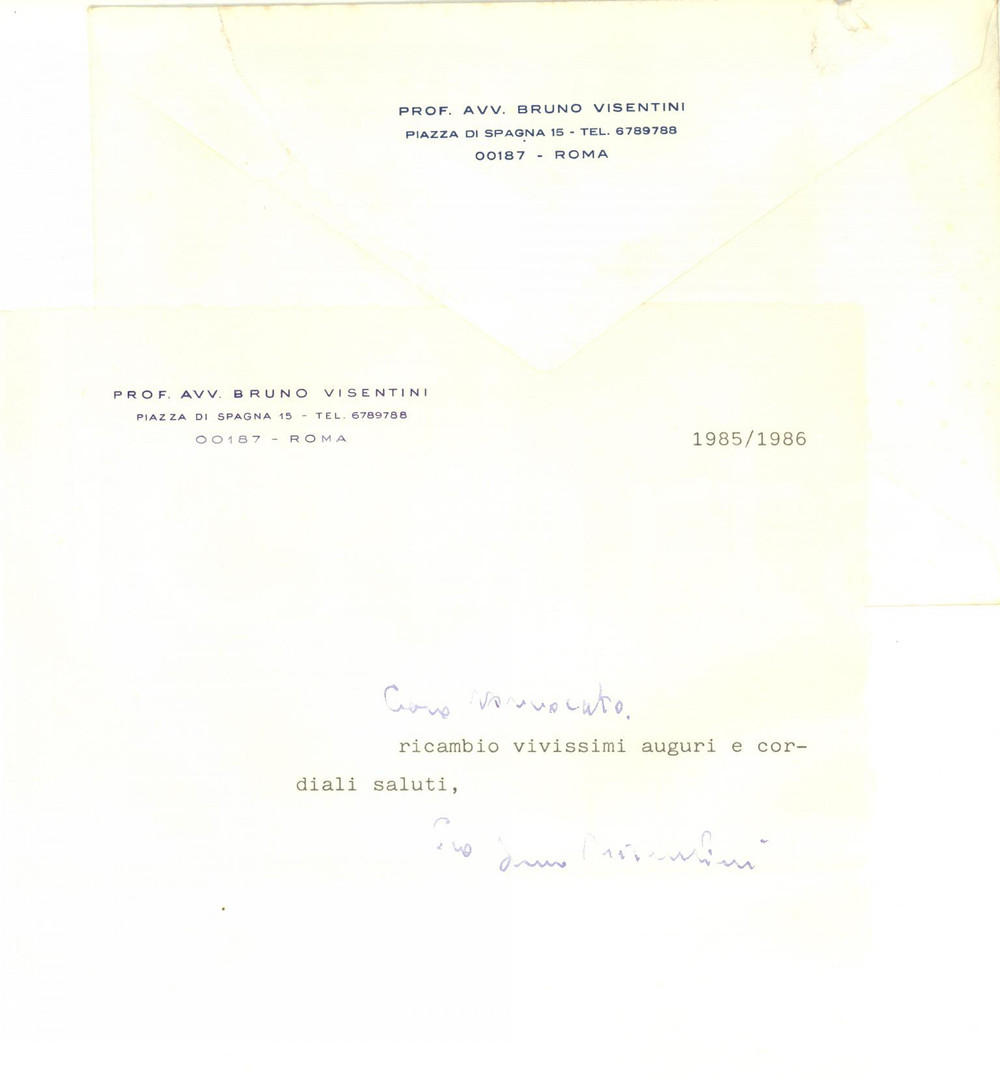 Autografo originale 1986 ROMA Lettera Bruno VISENTINI per auguri  Autografo 1