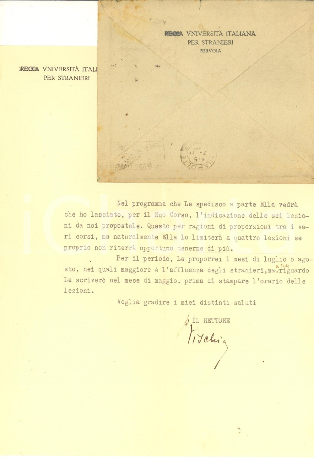 1948 PERUGIA UniversitÃ  per Stranieri - Lettera Carlo VISCHIA - Autografo Lettera dattiloscritta, con firma autografa di Carlo Vischia, relativa al programma delle lezioni di un docente.Carta e busta intestate.CONDIZIONI: FAIR (piegature d'epoca)PAGINE: 1    originale e autentica 1