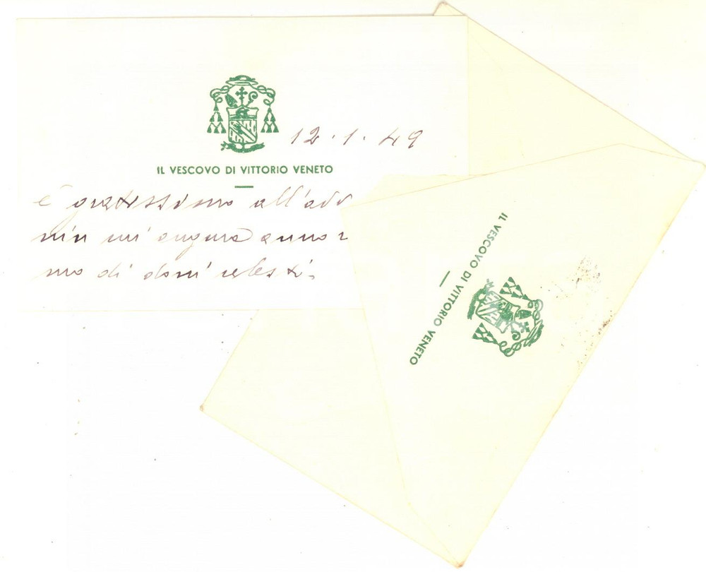 Autografo originale 1949 VITTORIO VENETO Biglietto mons. Giuseppe ZAFFONATO vescovo  Autografo 1