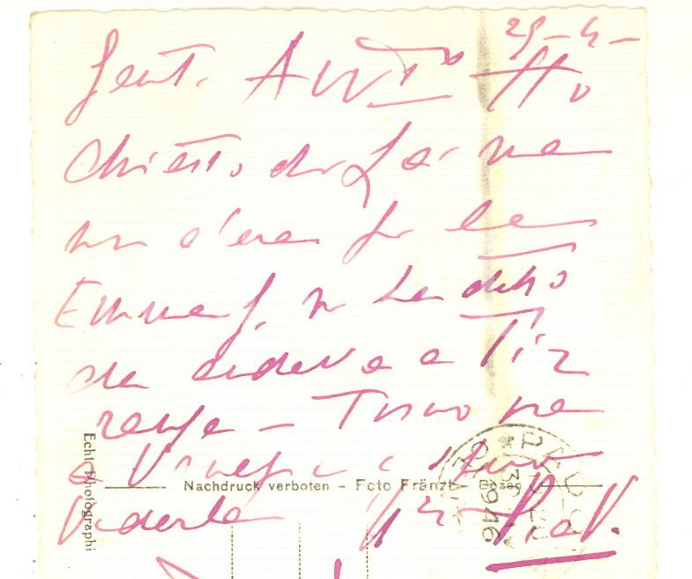 Autografo originale 1946 AVELENGO / HAFLING Cartolina contessa Pia di VALMARANA  Autografo 1