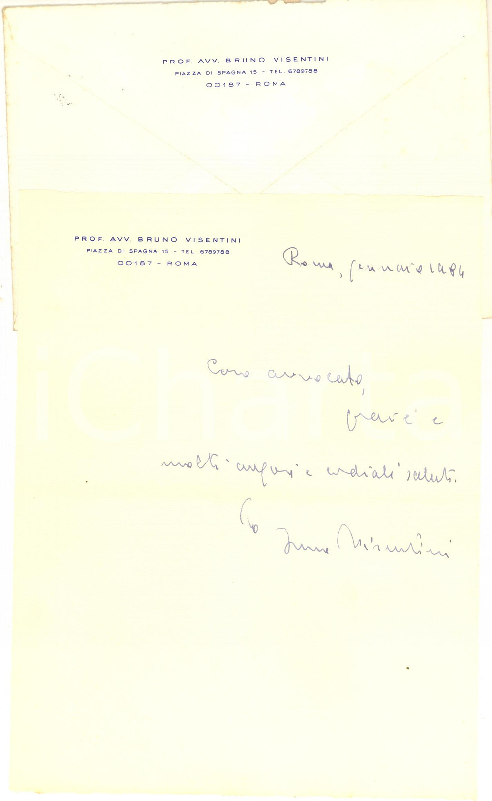 Autografo originale 1984 ROMA Lettera Bruno VISENTINI per auguri Nuovo Anno  Autografo 1