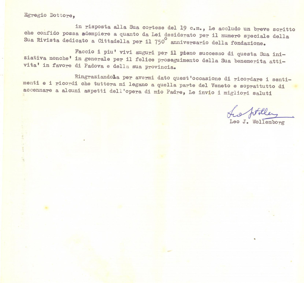 Autografo originale 1970 THE WASHINGTON POST  ROMA  Lettera Leo J. WOLLEMBORG  Autografo 1