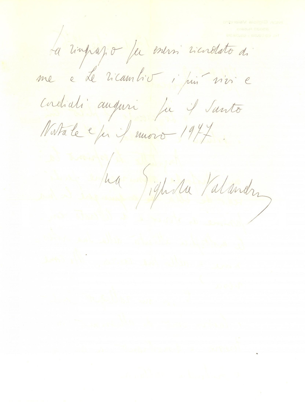 Autografo originale 1976 RUBANO PD Lettera Gigliola VALANDRO per ringraziamento  Autografo 1