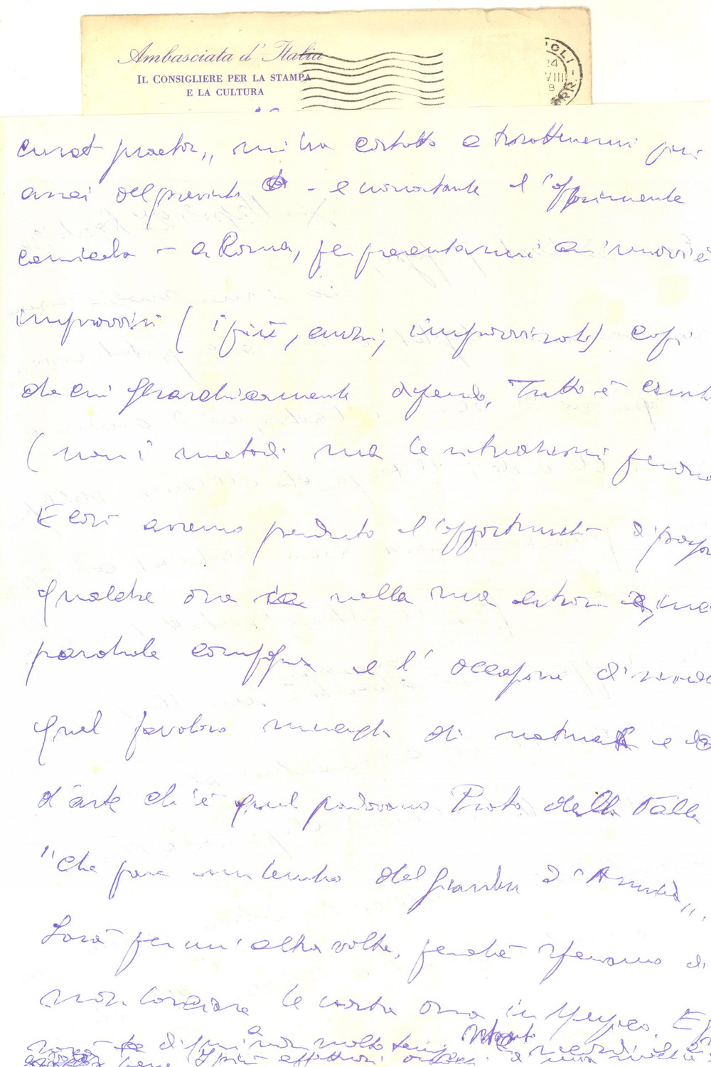 Autografo originale 1958 NAPOLI Lettera Giuseppe VALENTINI per visita in Veneto  Autografo 1