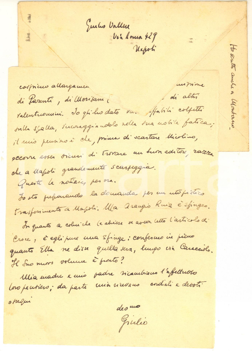 Autografo originale 1945 NAPOLI Lettera Giulio VALLESE per questioni universitarie  Autografo 1