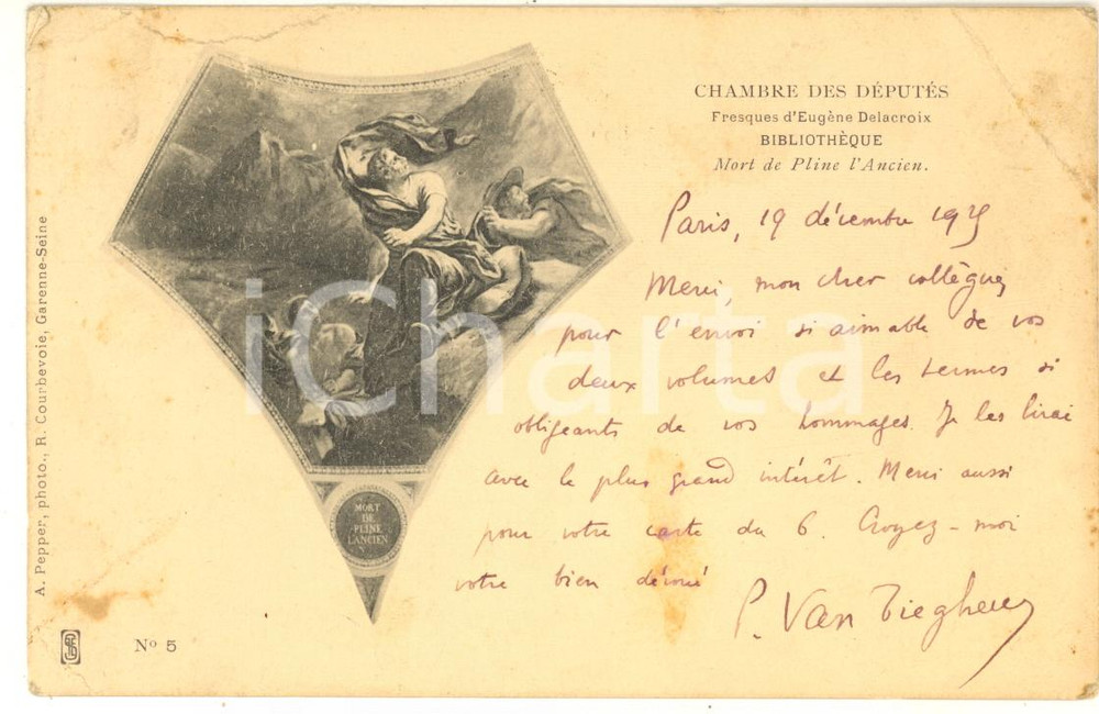 Autografo originale 1929 PARIS Cartolina Paul VAN TIEGHEM per ringraziamento  Autografo 1