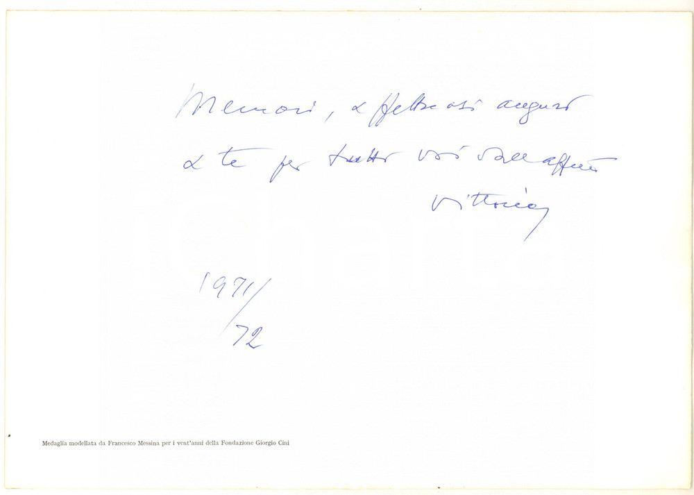 Autografo originale 1971 VENEZIA Fondazione Cini  Biglietto Vittorio CINI per auguri  Autografo 1
