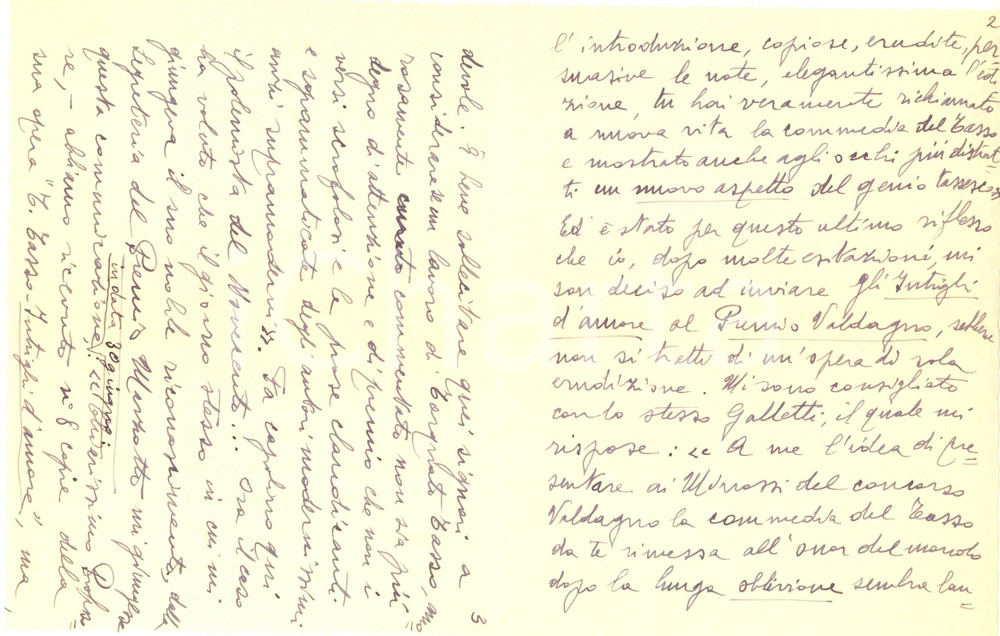 Autografo originale 1953 S. MARGHERITA UD Francesco PEDRINA escluso dal Premio Marzotto Autografo 1