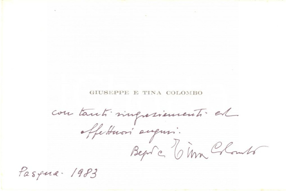Autografo originale 1983 PADOVA Giuseppe Bepi COLOMBO  Biglietto da visita AUTOGRAFO 1
