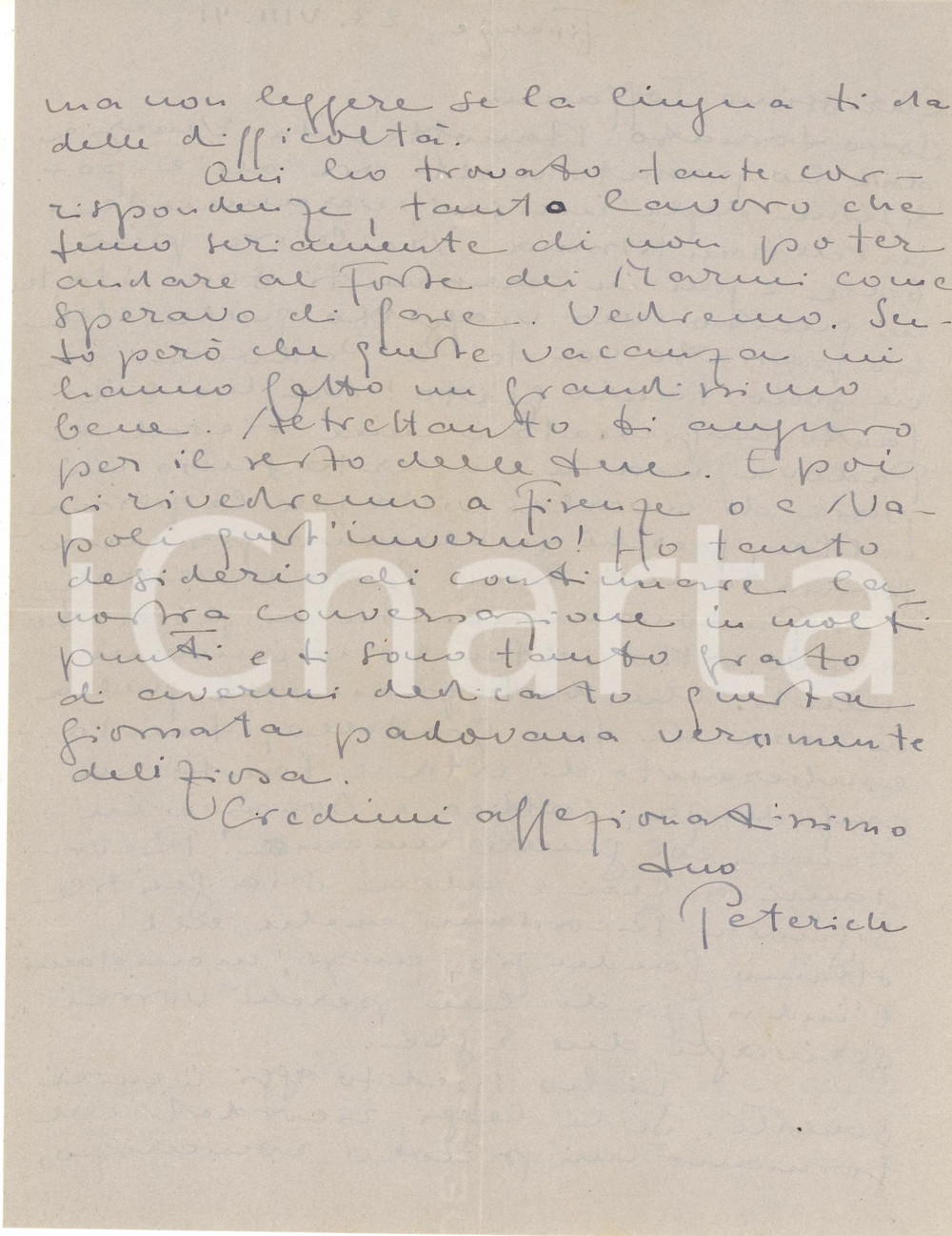 Autografo originale 1941 FIRENZE Eckart PETERICH ringrazia per l ospitalitÃ  a Padova  Autografo 1