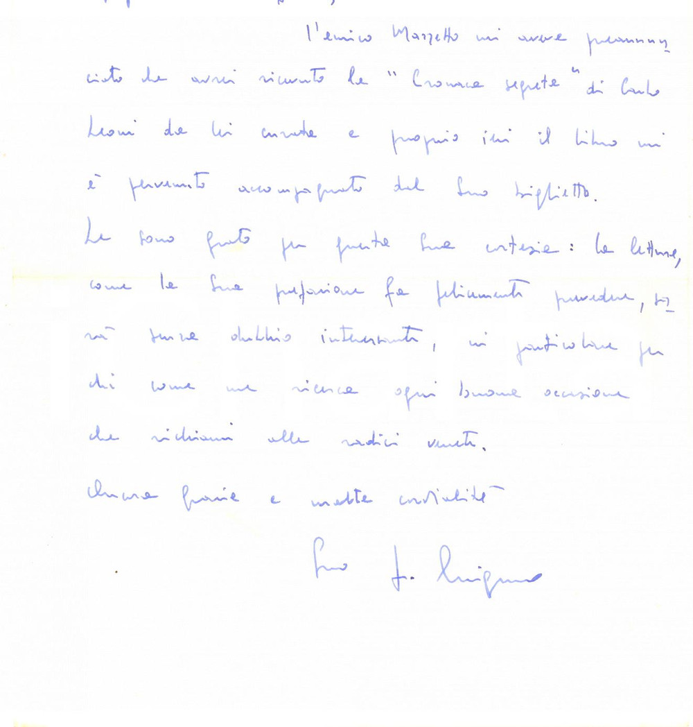 Autografo originale 1976 MILANO Lettera Francesco CINGANO per libro ricevuto  Autografo 1