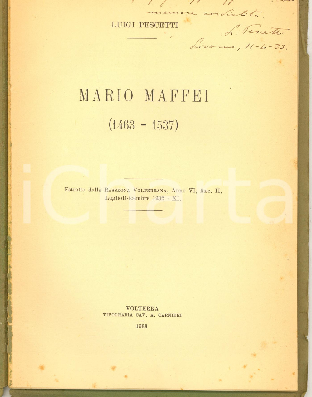 Libro, pubblicazione d epoca 1933 Luigi PESCETTI  Mario Maffei 14631537  Invio AUTOGRAFO 1