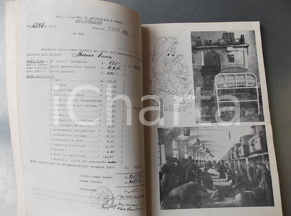 1943-1983 TORINO Regia Accademia Artiglieria e Genio 123Â° Corso - Immagini Interessante pubblicazione, interamente illustrata a piena pagina, edita per i 40 anni del corso.Sono presenti documenti e fotografie della vita della scuola e dei suoi allievi ufficiali. CONDIZIONI: POOR (buone condizioni interne, ma danni da umidit&agrave; in copertina, con ondulature e sbrecciature al dorso) PAGINE: 144FORMATO: 23x33 cm    originale e autentica 3