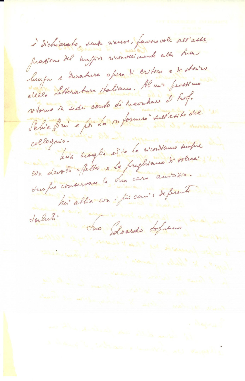 Autografo originale 1963 ROMA Premio Marzotto  Lettera Edoardo SOPRANO per ringraziamento AUTOGRAFO 1