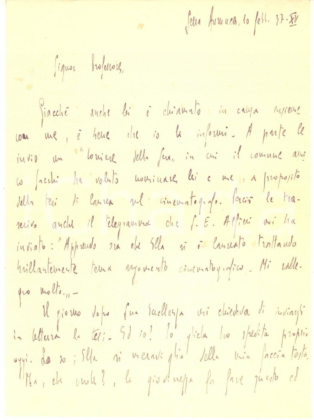Autografo originale 1937 SESSA AURUNCA Luigi SIMONE sull invio della tesi a Dino Alfieri  AUTOGRAFO 1