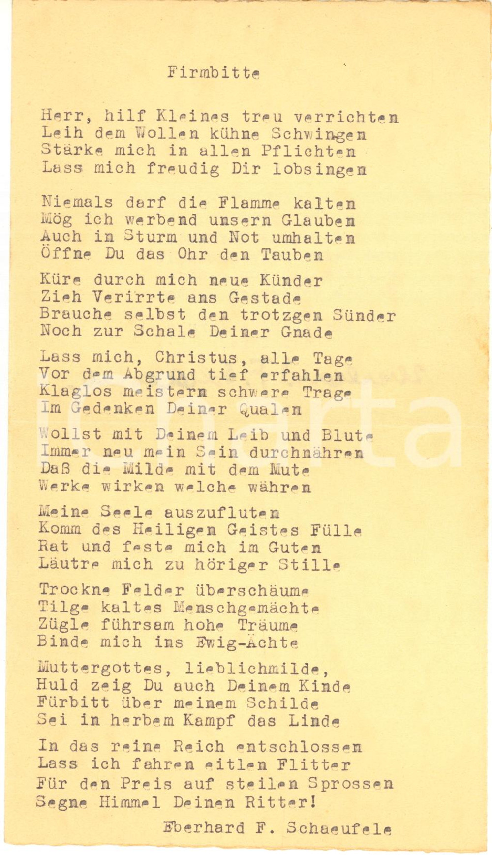 Autografo originale 1947 ? EICHSTAETT Eberhard SCHAEUFELE  Lirica a un collega  AUTOGRAFO 1