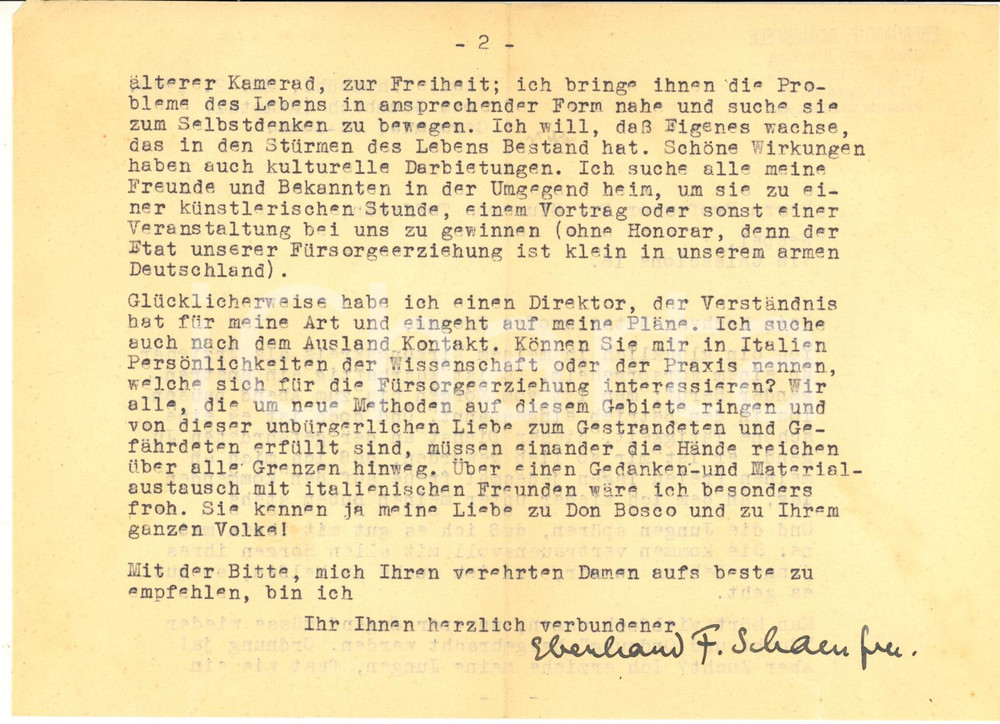 Autografo originale 1949 SCHONBUHL Lettera Eberhard SCHAEUFELE a un collega italiano  AUTOGRAFO 1