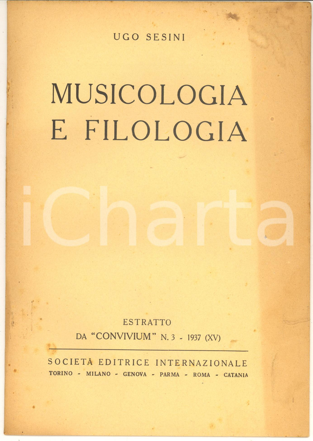 Libro, pubblicazione d epoca 1937 Ugo SESINI Musicologia e filologia  Convivium 12 pp. 1