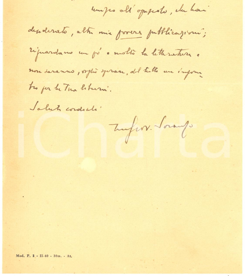 1939 MILANO Giovanni SORANZO Vicende religiose e politiche - Invio autografo Pubblicazione d'epoca, dal titolo completo: "Vicende religiose e politiche precedenti o seguenti i pi&ugrave; antichi concordati".Estratto da "Chiesa e Stato".Lettera autografa di accompagnamento all'interno, su carta intestata dell'Universit&agrave; Cattolica di Milano. PAGINE: 43CONDIZIONI: G (buone condizioni interne, ma piegatura angolare all'interno)EDITORE: Vita e Pensiero - Milano    originale e autentica 1