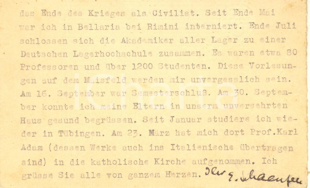 Autografo originale 1946 ESSLINGEN Biglietto Eberhard F. SCHAEUFELE su viaggio in Italia AUTOGRAFO 1