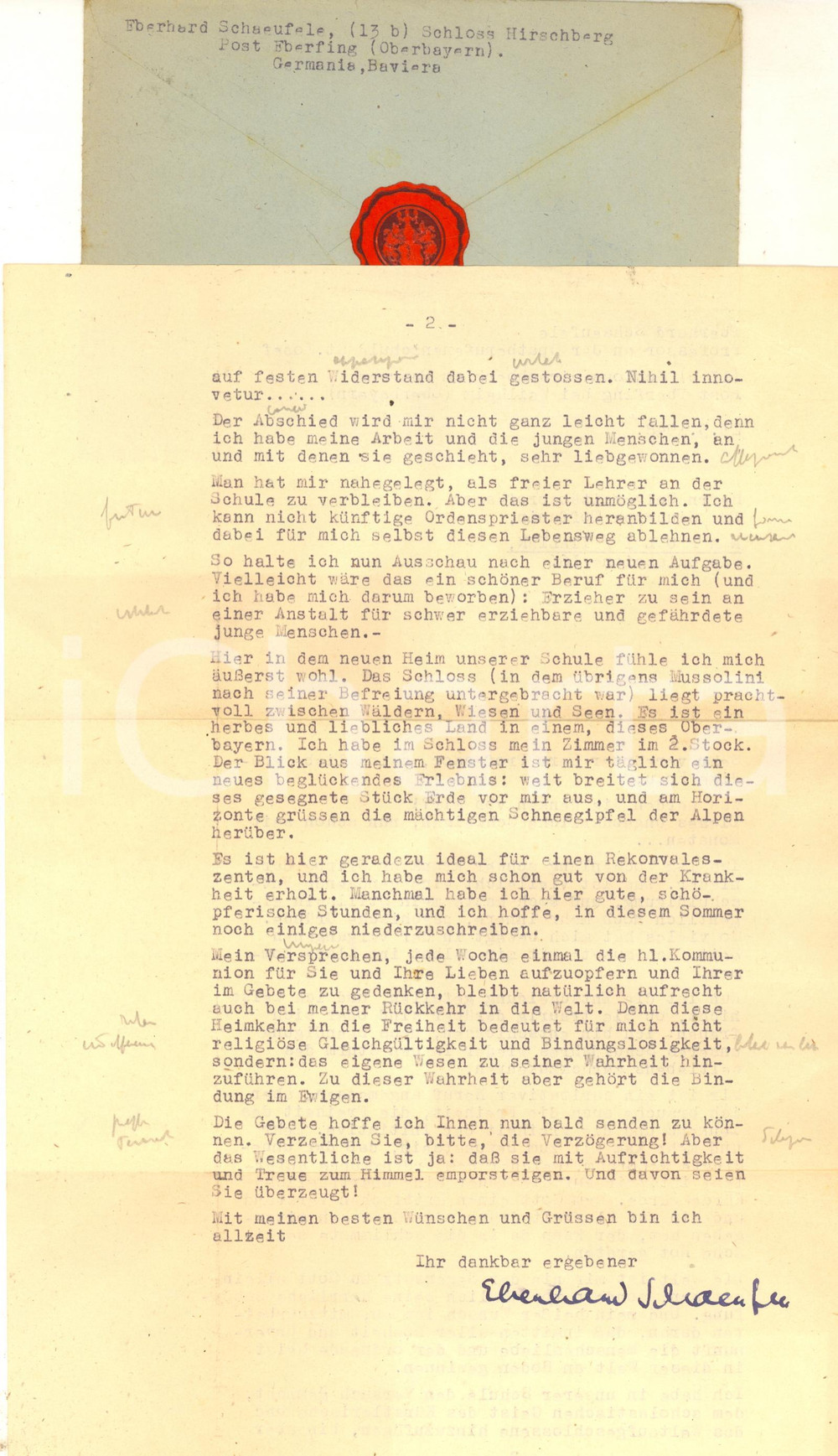 Autografo originale 1948 WEILHEIM IM OBERBAYERN Eberhard F. SCHAEUFELE e la scuola  AUTOGRAFO 1