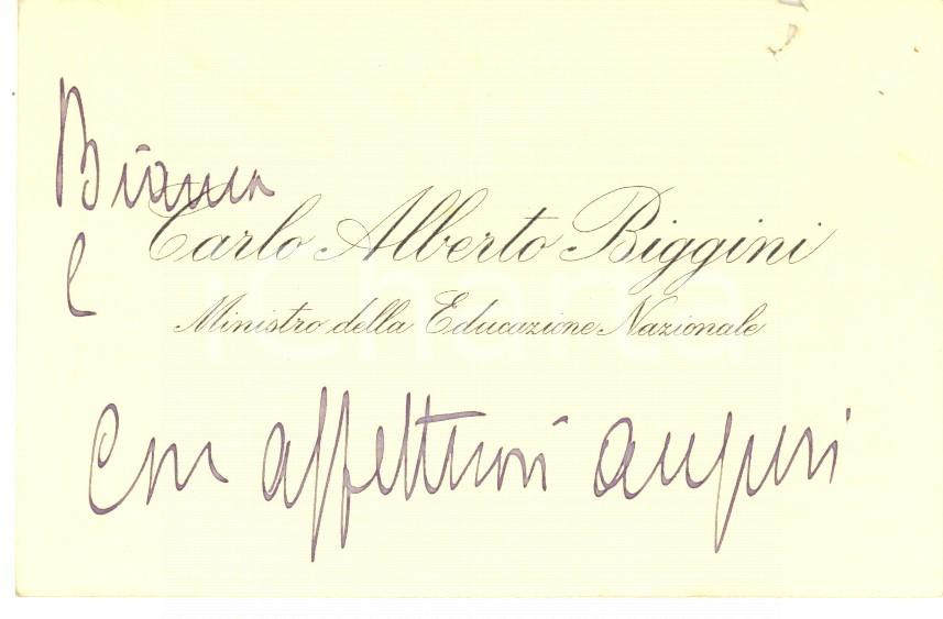 Autografo originale 1944 RSI Ministro Carlo Alberto BIGGINI  Biglietto da visita AUTOGRAFO 1