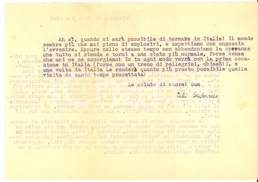 Autografo originale 1948 FRIBURGO Lettera Lili SERTORIUS per ringraziamento a un collega  AUTOGRAFO 1