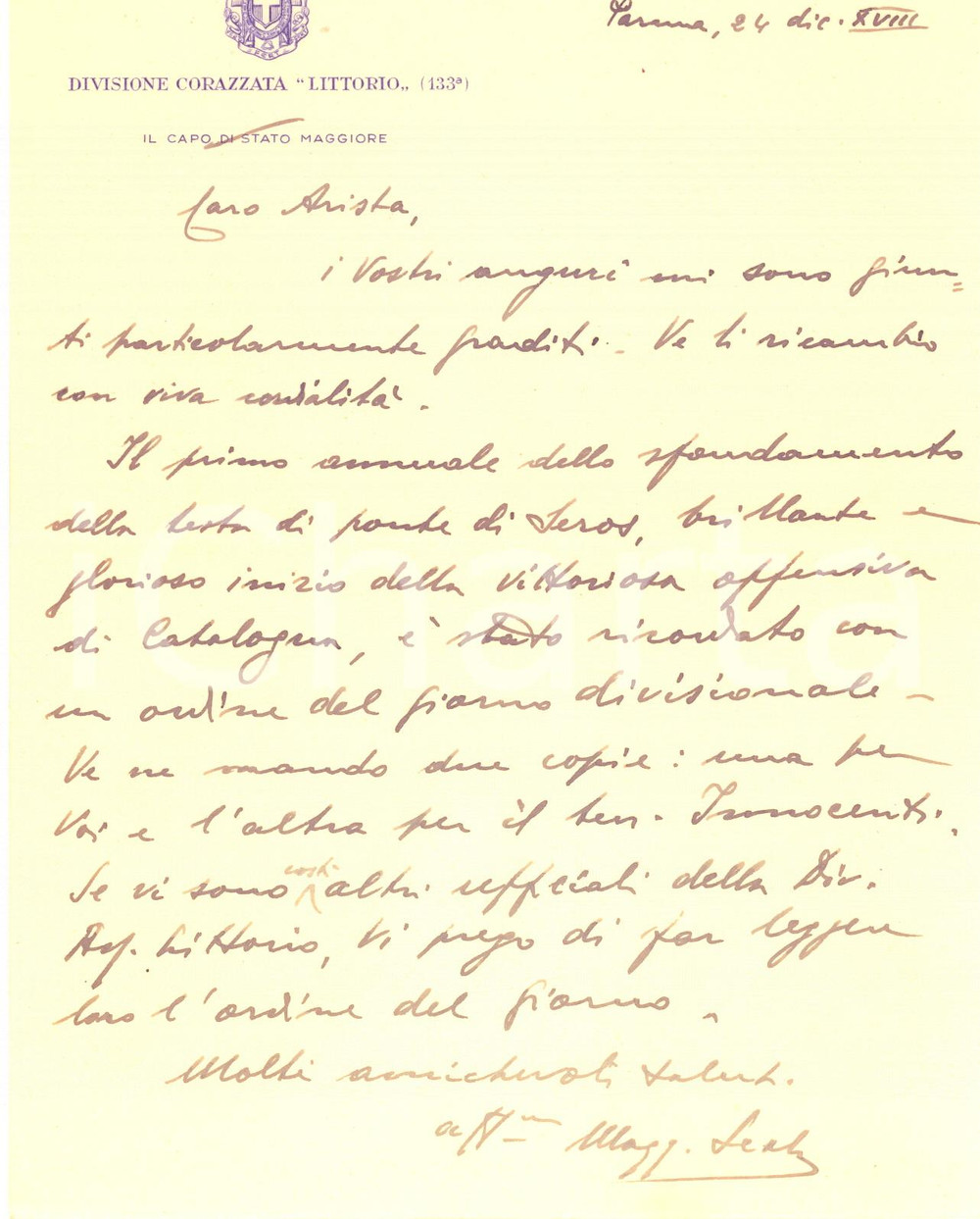 Autografo originale 1940 PARMA Ten. col. Alessandro SCALA sull annuale di Seros  AUTOGRAFO 1