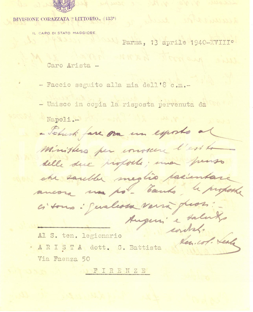 Autografo originale 1940 PARMA Divisione LITTORIO  Alessandro SCALA  Giuseppe DE FEIS  AUTOGRAFI 1