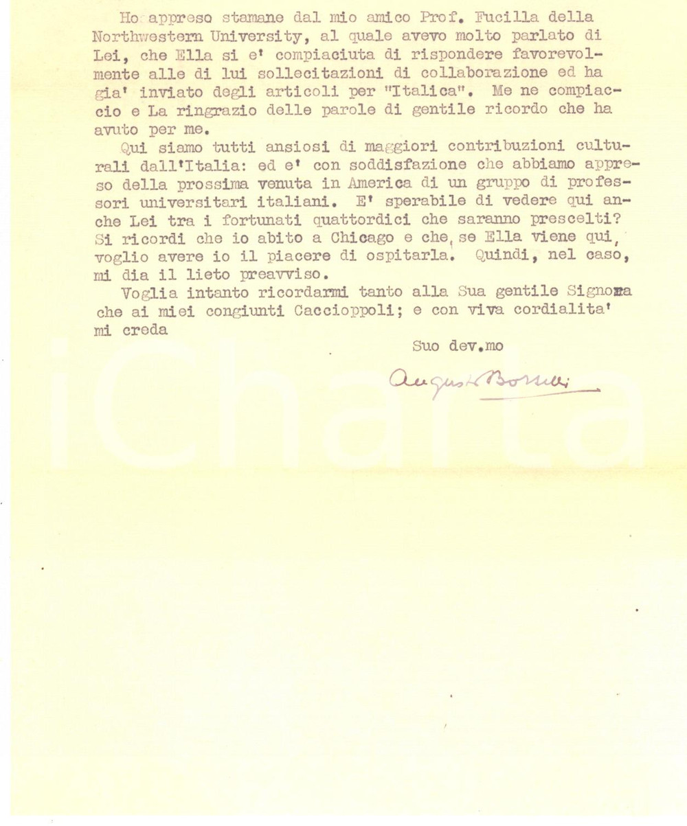Autografo originale 1946 CHICAGO Lettera Augusto BORSELLI a un collega italiano  Autografo 1