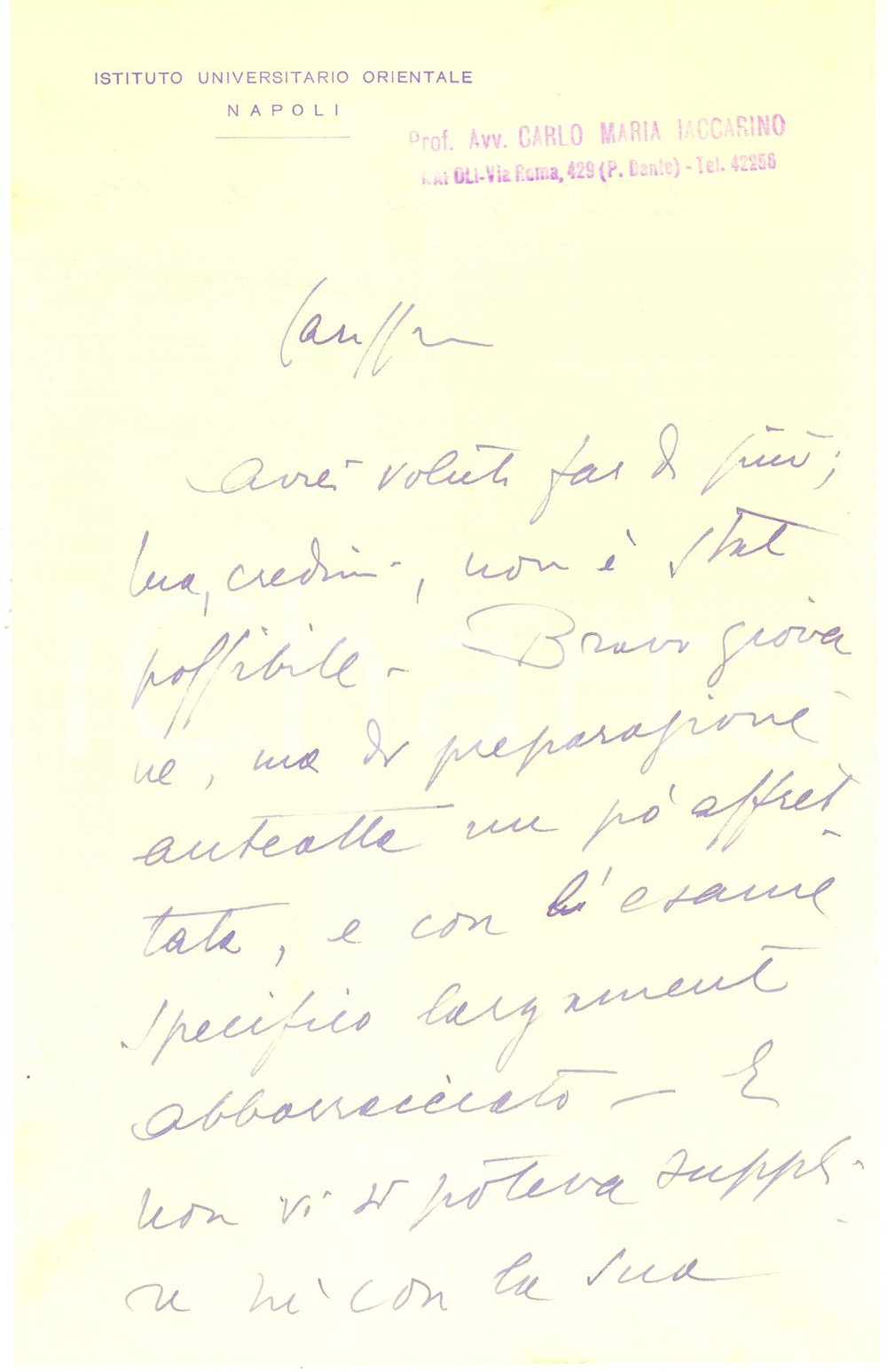 Autografo originale 1950 ca UniversitÃ  di NAPOLI Lettera Carlo Maria IACCARINO  Autografo 1