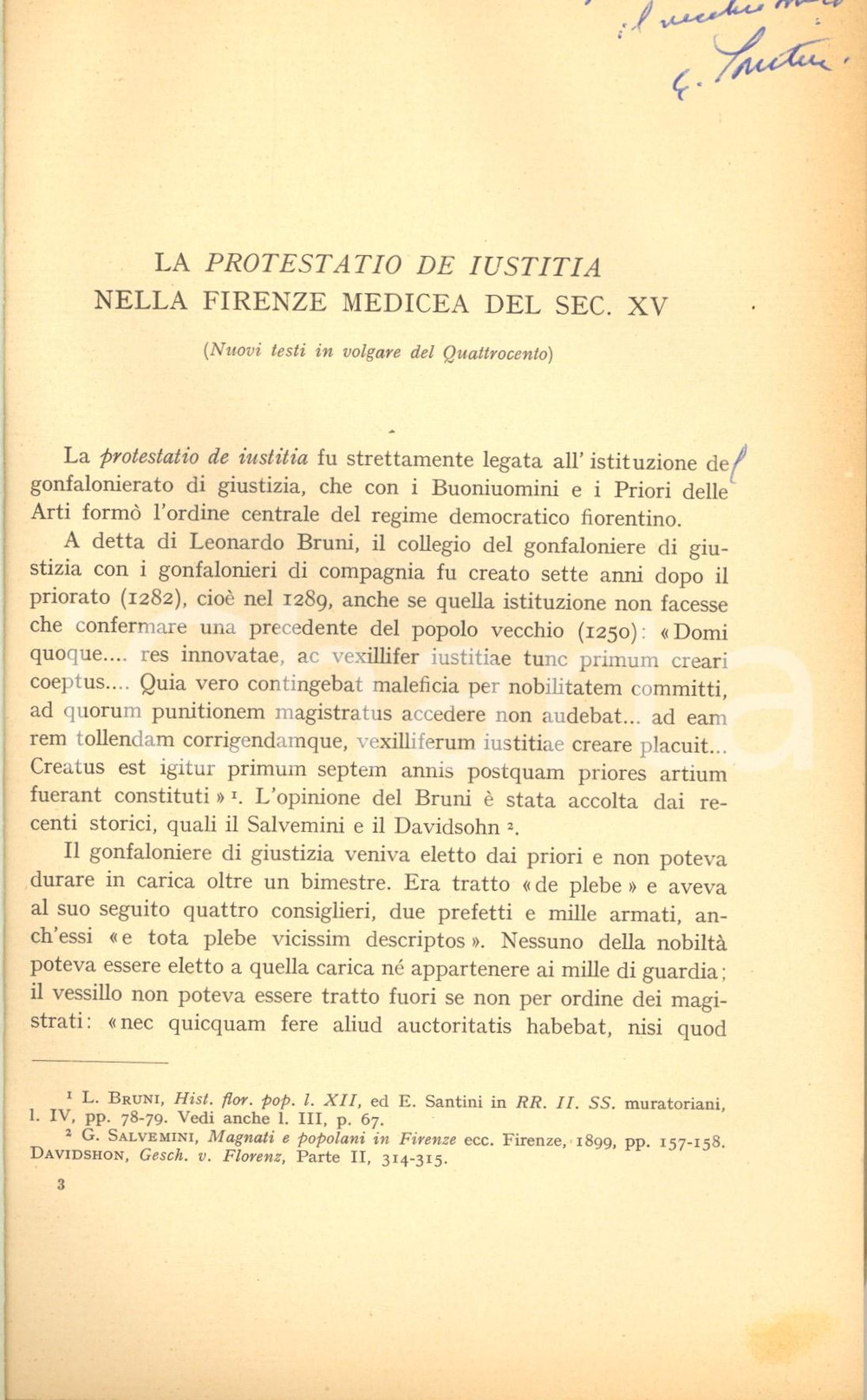Libro, pubblicazione d epoca 1959 Emilio SANTINI La Protestatio De Iustitia nella Firenze medicea  AUTOGRAFO 1