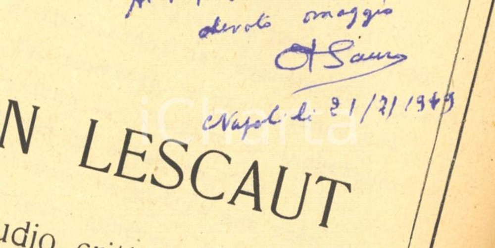 1949 ROMA Antonio SAURO Manon Lescaut (Studio critico) - Invio AUTOGRAFO Pubblicazione a cura della Facolt&agrave; di Magistero dell'Universit&agrave; di Roma, con invio autografo all'interno.CONDIZIONI: POOR (buone condizioni interne, ma fioriture in copertina, lieve schiacciamento del dorso e tracce d'uso)PAGINE: 132EDITORE: Edizioni Universitarie - Roma    originale e autentica 1