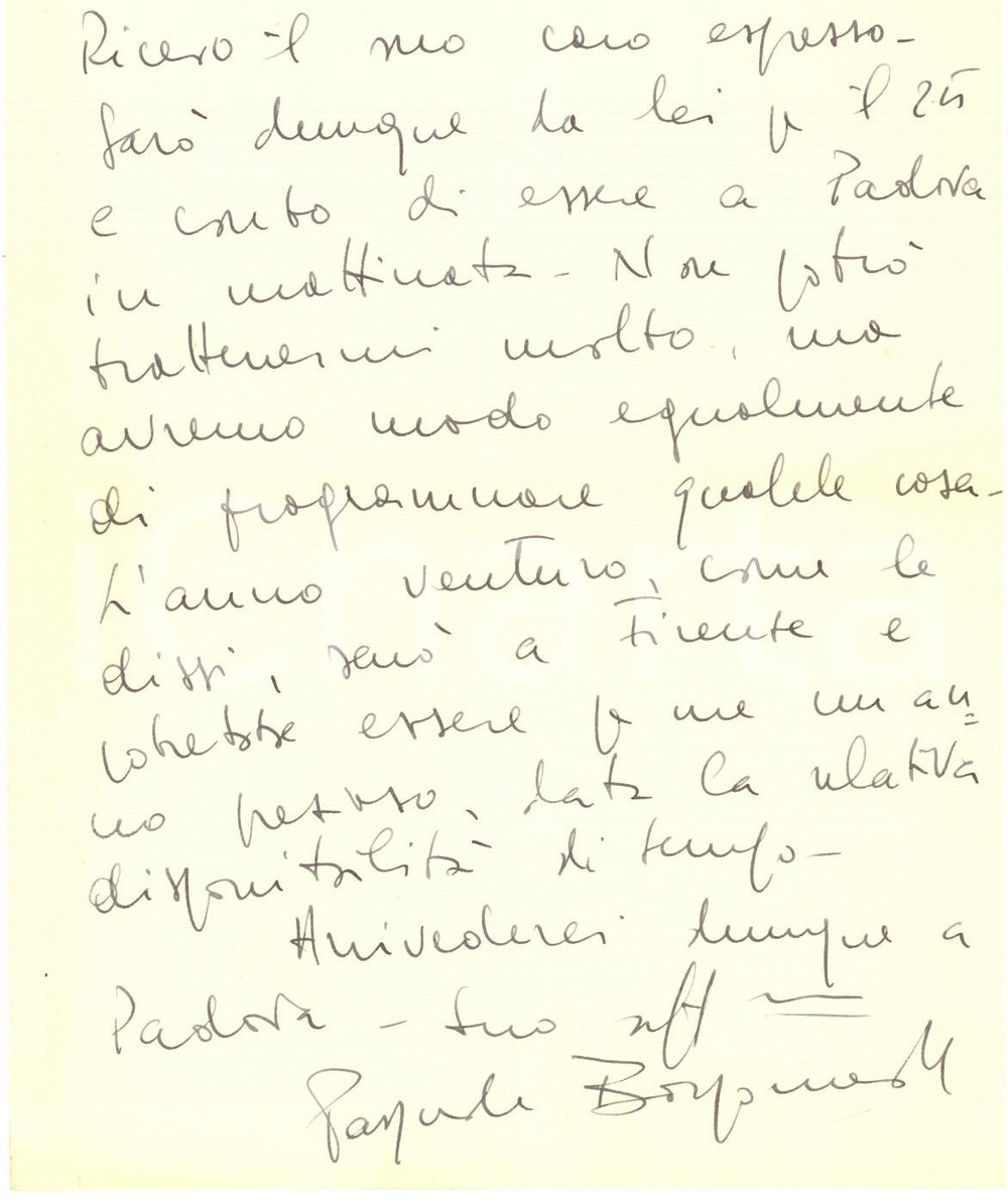 Autografo originale 1964 Padre Pasquale BORGOMEO programma visita a Padova  AUTOGRAFO 1