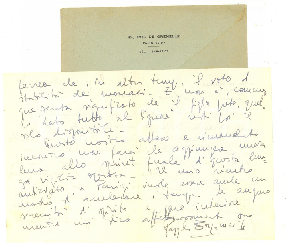 Autografo originale 1969 PARIS Padre Pasquale BORGOMEO in viaggio attraverso l Italia  AUTOGRAFO 1