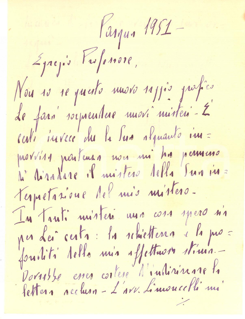Autografo originale 1951 s.l. Lettera di Vittorio IPPOLITO a un collega docente  AUTOGRAFA 1